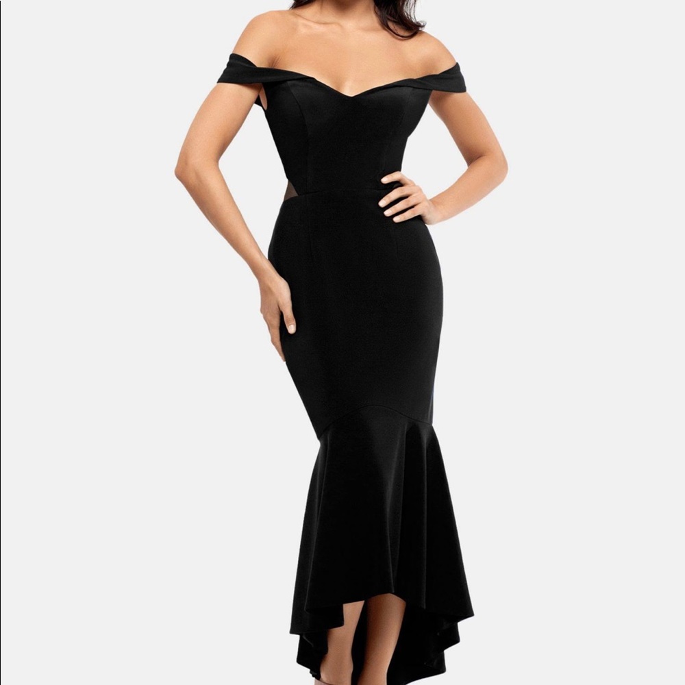 XSCAPE Off the Shoulder Flounce Dress